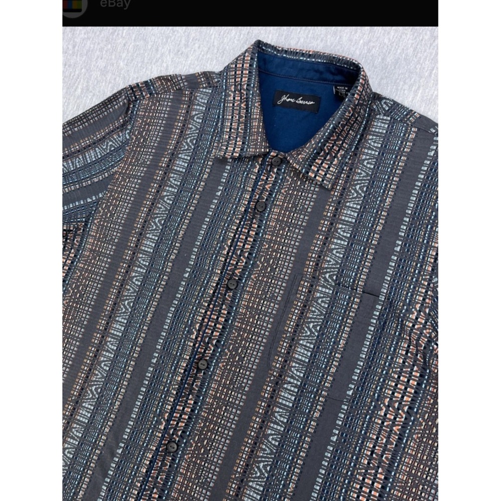 Jhane Barnes Mens Button Down Shirt Sz XXL Cotton Short Sleeve Striped Casual
